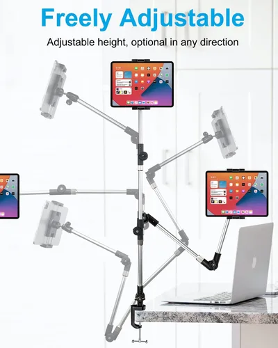 Vista 4 de Soporte ajustable para tableta, soporte de aluminio de 35 pulgadas para escritorio/cama con brazo giratorio plegable de 360°, para iPad Pro Air