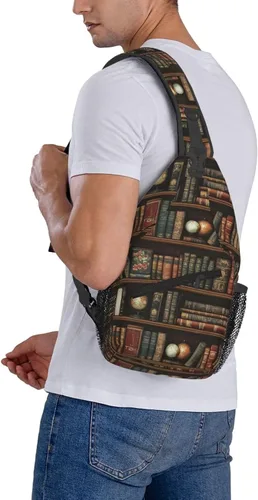 Vista 6 de Small Crossbody Bags for Women Men - Vintage Bookshelves Print Adjustable Shoulder Bag Fanny Packs Belt Sling Bag Crossbody Purses Backpack for