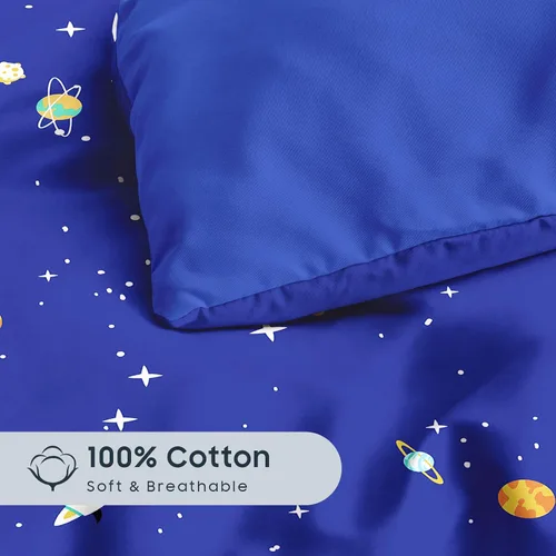 Vista 5 de Wake In Cloud - Juego de edredón espacial, tela 100% algodón, diseño de astronauta con diseño de constelación, cohete y estrella, para niños
