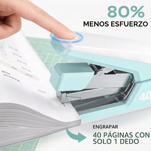 Vista 2 de Marsrock Grapadora resistente para escritorio con 40-50 hojas, 2000 grapas Verde