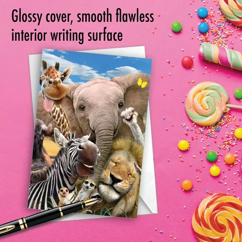 Vista 3 de NobleWorks - 1 divertida tarjeta de cumpleaños de animales con sobre - Bonita tarjeta para cumpleaños - Aquí está mirando el zoológico C6639FBDG-US