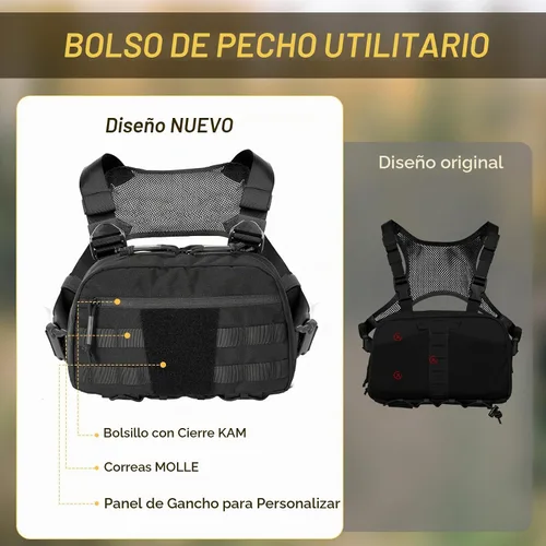 Vista 5 de Bolsa de pecho para hombre, mochila táctica para el pecho Molle con funda oculta para pistola Negro