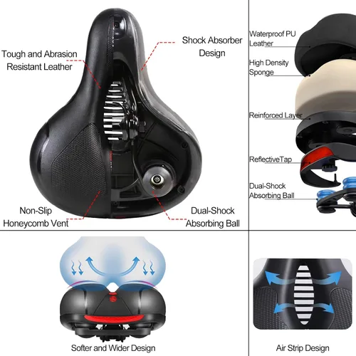 Vista 4 de TOPCABIN Asiento cómodo para bicicleta con doble bola de absorción de golpes, espuma viscoelástica gruesa, impermeable, universal, asiento ancho