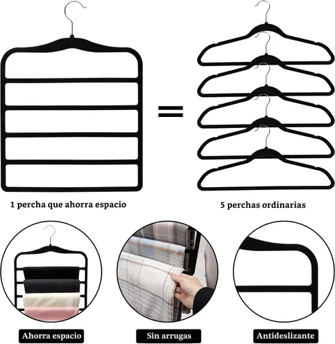 Vista 2 de Organizadores y almacenamiento de armario, paquete de 3 perchas de terciopelo para pantalones, ahorro de espacio, antideslizantes, organizador de 5