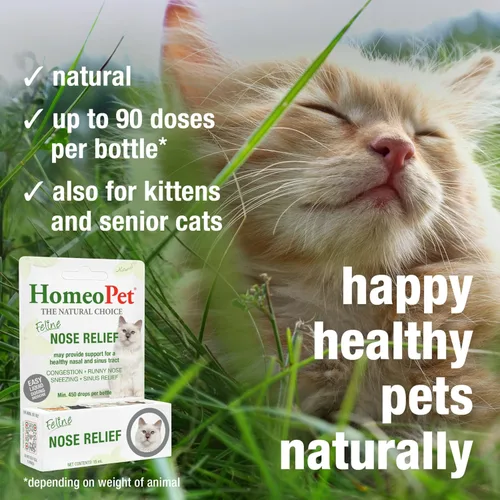 Vista 3 de HomeoPet Alivio Nasal Felino, Suplemento Seguro y Natural para el Nasal y Senos de los Gatos, 15 Mililitros