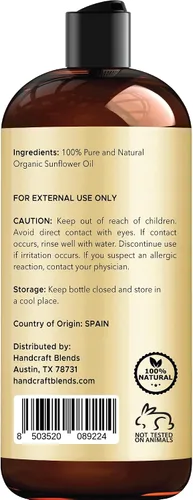 Vista 3 de Handcraft Blends Aceite de girasol orgánico USDA – prensado en frío de 16 onzas líquidas – 100% puro y natural – Aceite portador de grado premium