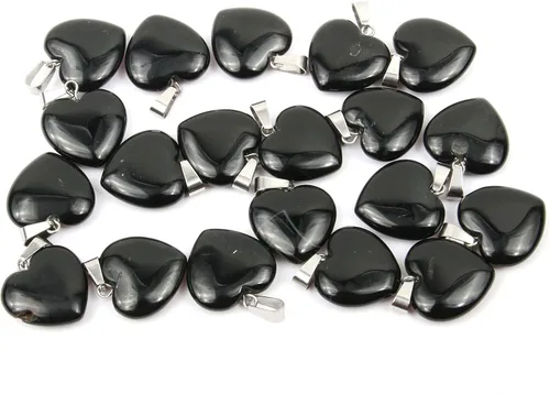 Vista 5 de LE SKY 20 piezas de dijes de piedra natural en forma de corazón, dijes de piedra curativa para hacer joyas
