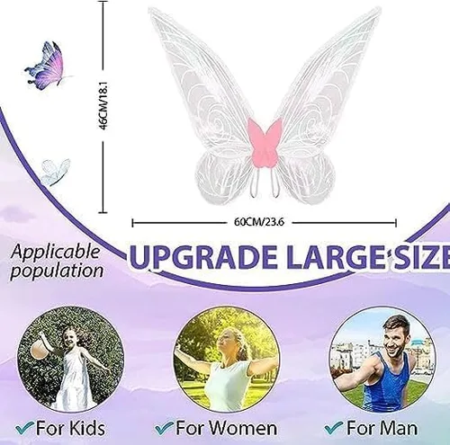 Vista 5 de KUTDEP Alas de hadas para disfraz, alas transparentes y brillantes, disfraz de hada de mariposa, Halloween, alas de ángel para niños, niñas y mujeres