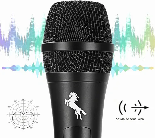 Vista 2 de Marengo Micrófono vocal dinámico para altavoz de karaoke, micrófono de mano con cable con interruptor de encendido y apagado y cable desmontable