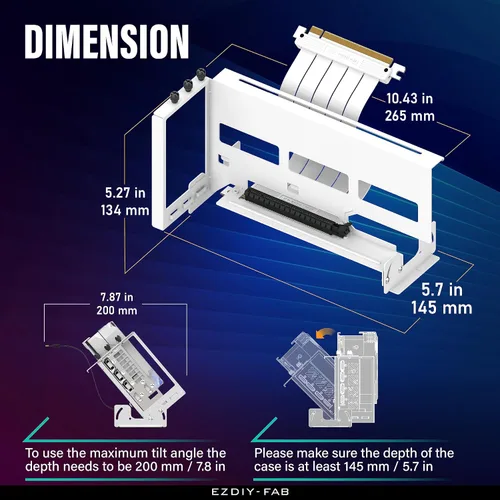 Vista 3 de EZDIY-FAB Soporte de montaje de GPU PCIe 4.0, ajuste multiángulo con cable vertical blanco, compatible con RTX4090, 4080, 4070ti, color blanco