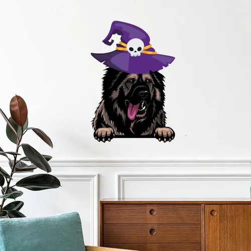 Vista 7 de Guangpat Calcomanías de pared de Halloween, brujas, bull terrier, decoración en miniatura, calcomanías de Feliz Halloween, decoración de pared