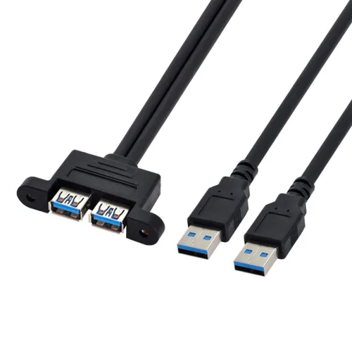 Vista 6 de chenyang USB 3.0 Cabezal de panel frontal 2 macho a 2 USB 3.0 hembra Panel Cable de extensión 0.5M con orificios de montaje en panel