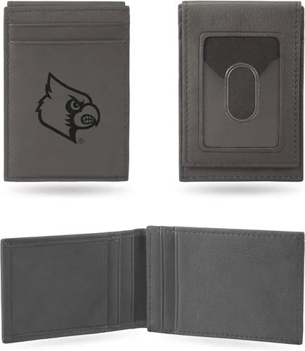 Vista 92 de Rico Industries NCAA - Cartera de bolsillo frontal grabada con láser gris, compacta, cómoda, delgada