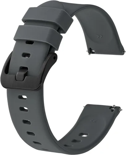 Vista 97 de BISONSTRAP Correas de reloj de silicona, correas de reloj delgadas con liberación rápida, 0.787 in, negro con hebilla negra