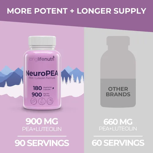 Vista 3 de LongLifeNutri NeuroPEA (Palmitoiletanolamida + luteolina 800 mg/100 mg) - Suplemento orgánico para el rendimiento nervioso, 180 cápsulas