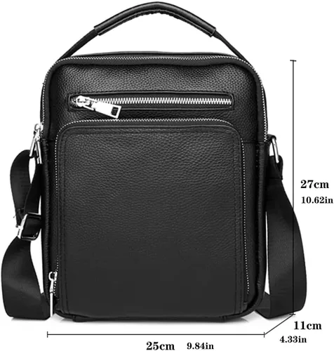 Vista 5 de KPYWZER Bolso de hombro de cuero genuino para hombres pequeños, bolso de mensajero, bolso bandolera bandolera para hombre para negocios