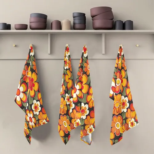 Vista 5 de GAIREG Orange Retro Hippie Flowers Drying Dish Towels for Kitchen, 28x18 Inch Decorative Rags for Kitchen