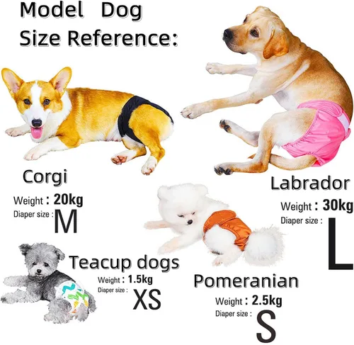 Vista 6 de Pañales para mascotas lavables para perras (paquete de 7), pañales cómodos y reutilizables para perritos (estilo A, XS)