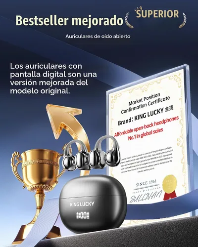 Vista 2 de King Lucky - Auriculares de clip Gen 3, auriculares inalámbricos Bluetooth 6.0 de oreja abierta con micrófono, ajuste seguro para orejas pequeñas