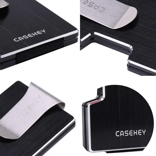 Vista 5 de Cartera minimalista con bolsillo de metal completo con bloqueo RFID tarjetero de bolsillo para tarjetas de crédito Cartera de protección NFC