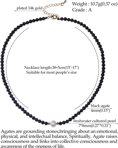 Vista 7 de Jewever Gargantilla de perlas cultivadas de agua dulce con ágata negra para mujer, cristales y piedras curativas, regalo de joyería, collar