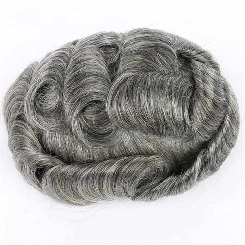 Vista 5 de Peluca de pelo gris para hombres, 8x10 pulgadas para hombres, sistema de cabello de piel ultra fina de 0.003 in, reemplazo de cabello con bucle en V