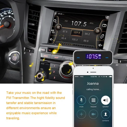 Vista 2 de Beinhome Kit de adaptador de audio con transmisor de FM, transmisor de radio inalámbrico en el automóvil, puerto auxiliar de 0.138 in incorporado
