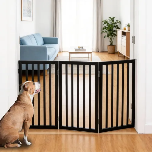 Vista 38 de Puerta para perros para interiores, valla independiente para perros, para la casa, puertas, pasillos o escaleras, puerta para mascotas plegable