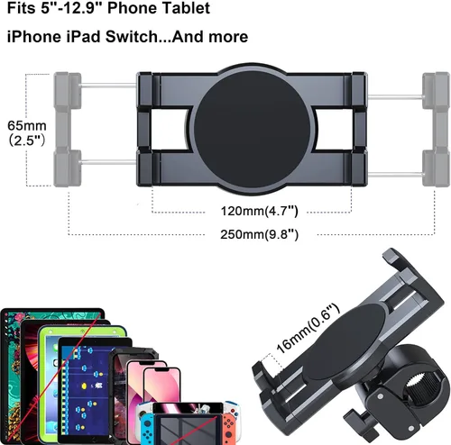 Vista 4 de Timewall - Soporte universal para teléfono con abrazadera, soporte universal para iPad iPhone para bicicleta giratoria, bicicleta estática