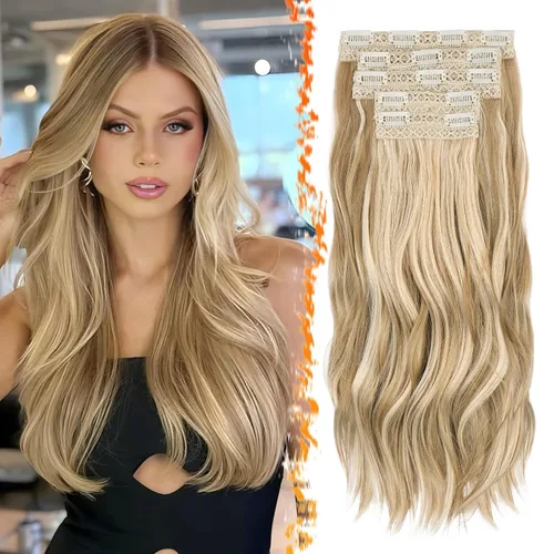 Vista 22 de BARSDAR Extensiones de cabello sintético de 20 pulgadas con clip negro