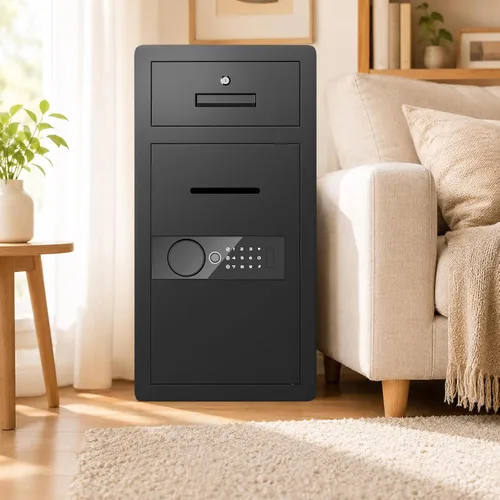 Vista 9 de 2.4 Cu Ft Small Safe Box Fireproof Waterproof -Home Safe with Biometric Fingerprint Drawer & Removable Shelf, Dual Alarm System,Gun Safe for