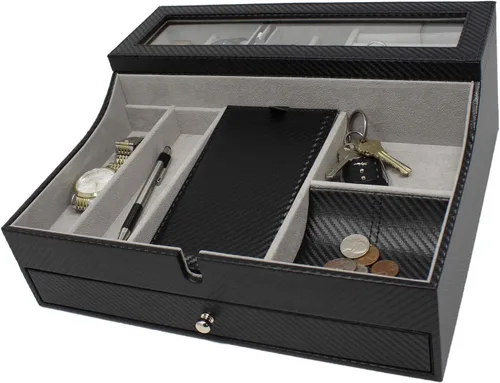 Vista 9 de Bandeja organizadora elegante para hombre para teléfono relojes lentes de sol joyas cartera anillos collar