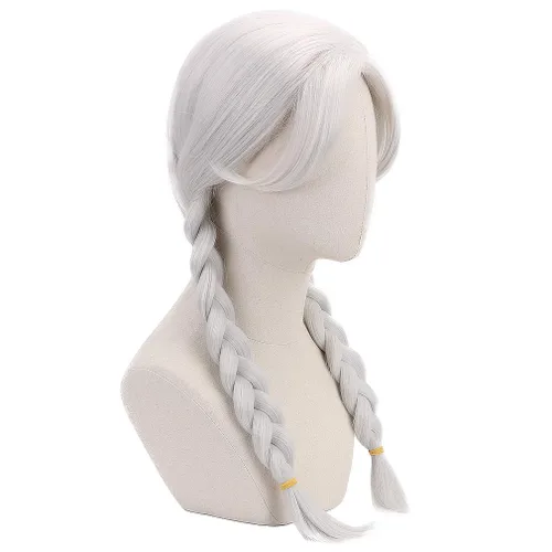 Vista 3 de PARTYZONE - Peluca de cosplay trenzada blanca con trenzas, pelucas de anime para mujer, pelucas sintéticas para fiestas, juegos de rol, peluca