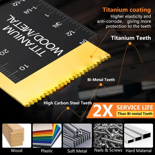 Vista 3 de AIFICUT 15 hojas de sierra oscilantes de titanio, cuchillas multiherramienta universales para clavos de metal, material duro y madera y plástico