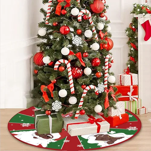 Vista 4 de Falda de árbol de Navidad rojo y verde negro Papá Noel afroamericano de 24 pulgadas, falda de árbol de invierno de Navidad para decoración