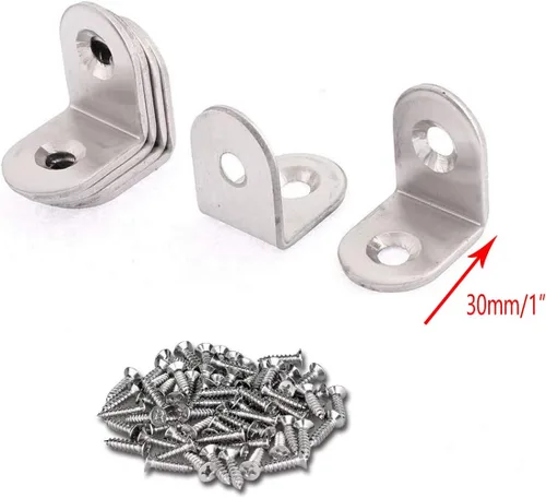 Vista 2 de 20 piezas de acero inoxidable resistente para muebles de gabinete de gabinete soporte de esquina soporte ángulo L soporte con tornillos