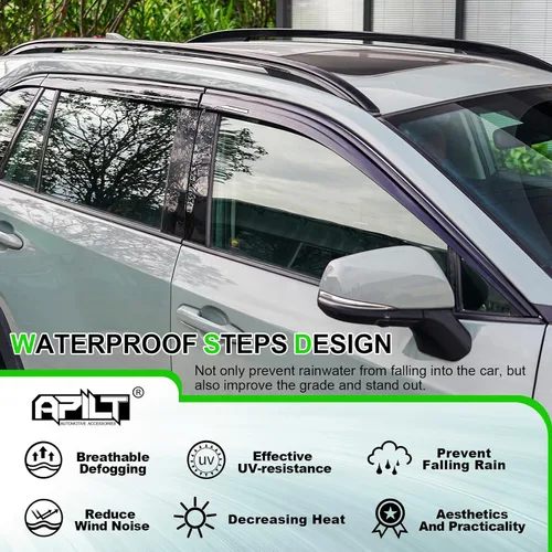 Vista 4 de Deflectores contra viento y lluvia montados en el exterior, viseras para ventanas para Toyota RAV4 2019-2025 de tamaño completo, deflectores