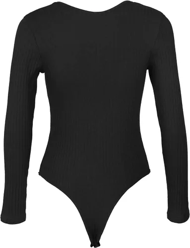 Vista 4 de GEMBERA Body de manga larga con cuello en V profundo para mujer, de punto acanalado, ajustado, básico Negro