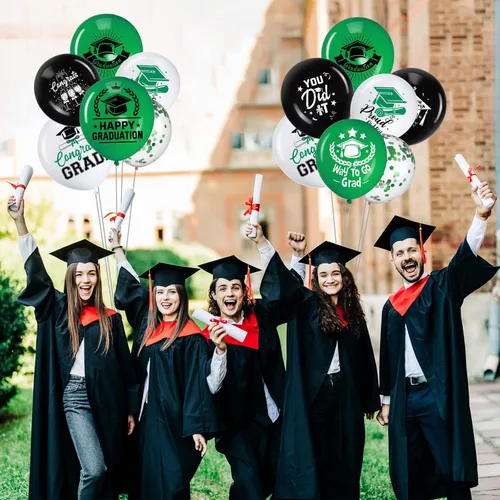 Vista 6 de Honoson 72 globos de fiesta de graduación, color verde y negro, decoración de graduación de 2026, globos de látex de felicitaciones, suministros