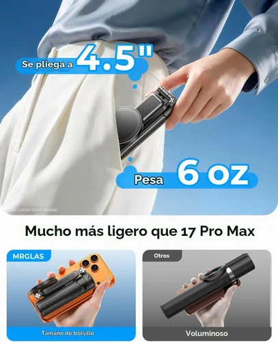 Vista 2 de 【Máximo 17"】 Mini trípode magnético MRGLAS Selfie Stick para iPhone Negro