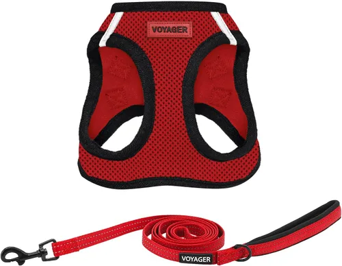 Vista 23 de Arnés de malla Voyager Step-in Air para todo clima y correa reflectante para perro de 5 pies, combo con mango de neopreno, para cachorros de razas
