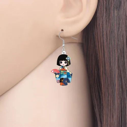Vista 22 de DUOWEI Aretes de acrílico estilo japonés con diseño de anime para muñeca, colgantes, joyería para mujer