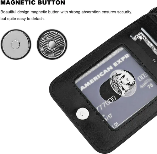 Vista 7 de KIHUWEY Funda tipo cartera para iPhone SE iPhone 7/8 con tarjetero de crédito, cierre magnético de cuero de primera calidad, resistente función Negro