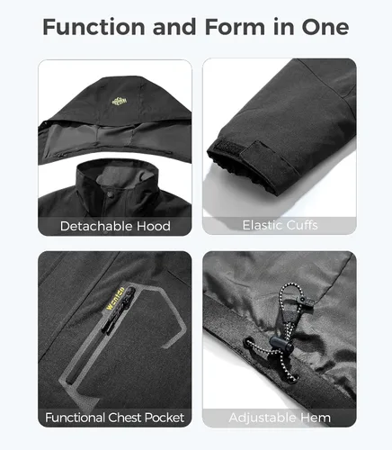Vista 6 de Wantdo Chaqueta cálida de invierno con capucha para hombre, abrigo impermeable para snowboard