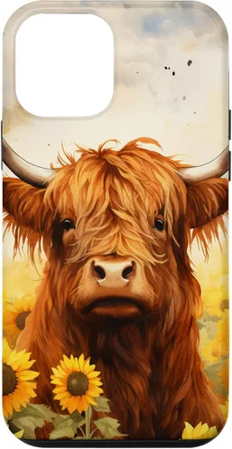 Vista 16 de Highland Cow Animal Lover Watercolor Sunflower Case for iPhone 17