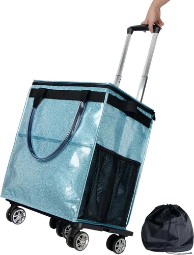 Vista 9 de Bolsas de comestibles reutilizables sobre ruedas, bolsa de asas con ruedas, carrito de compras portátil para comestibles con ruedas y bolsa con Negro