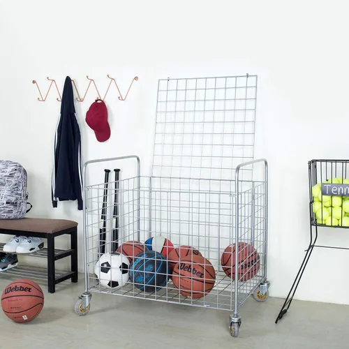 Vista 2 de MyGift Carrito de almacenamiento profesional de metal con ruedas industriales gigantes, jaula de casillero portátil de grado comercial