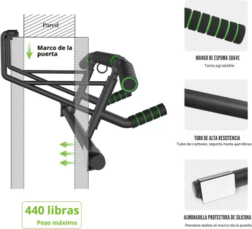 Vista 3 de KAKICLAY Nueva Barra de Dominadas Mejorada para Marco de Puerta - Diseño Plegable y que Ahorra Espacio, Capacidad de Hasta 440 Libras, Sin Tornillos