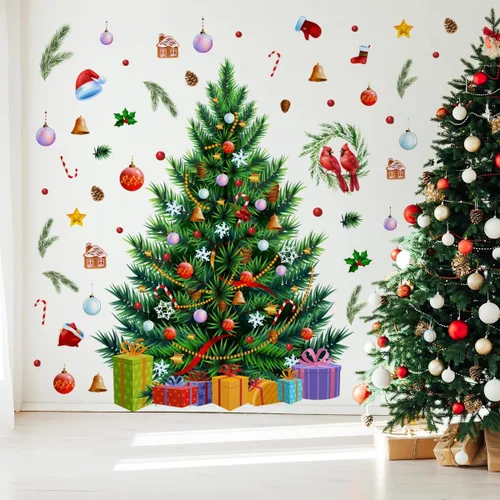 Vista 7 de 59x47 Pulgadas Adhesivos de Árbol de Navidad Azul Grande para Pared, Extraíbles DIY, Adhesivos de Árbol de Navidad Acuarela Gigantes para Baño
