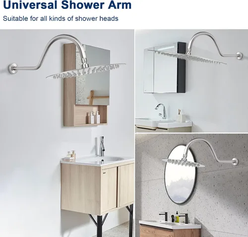 Vista 4 de NearMoon Brazo de extensión de ducha con brida, tubo extensor largo de cuello de cisne de arco alto en forma de S, perfecto para cabezal de ducha